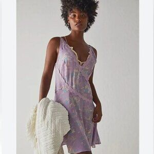 Free People Slip My Mind Printed Trapeze Dress Lilac Dress Size Small NEW